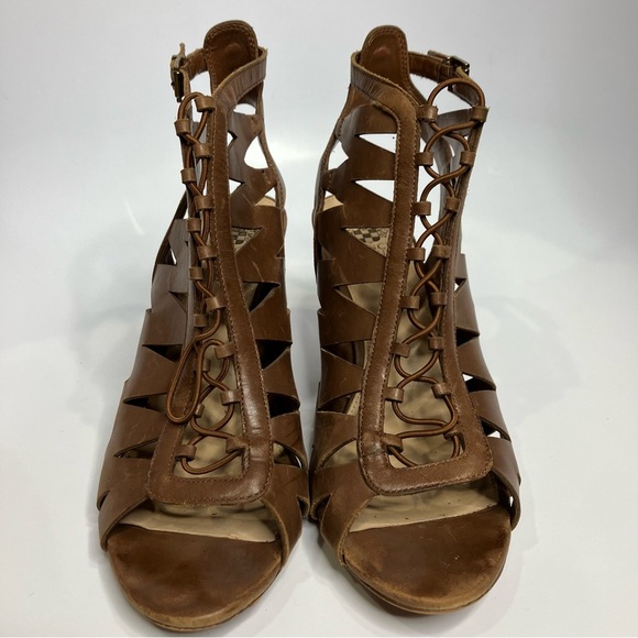Vince Camuto‎ Elettra peep toe cone heels brown leather women’s size 10 - Picture 3 of 10